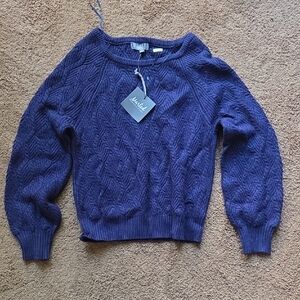 Marled Textured Knit Blue Sweater